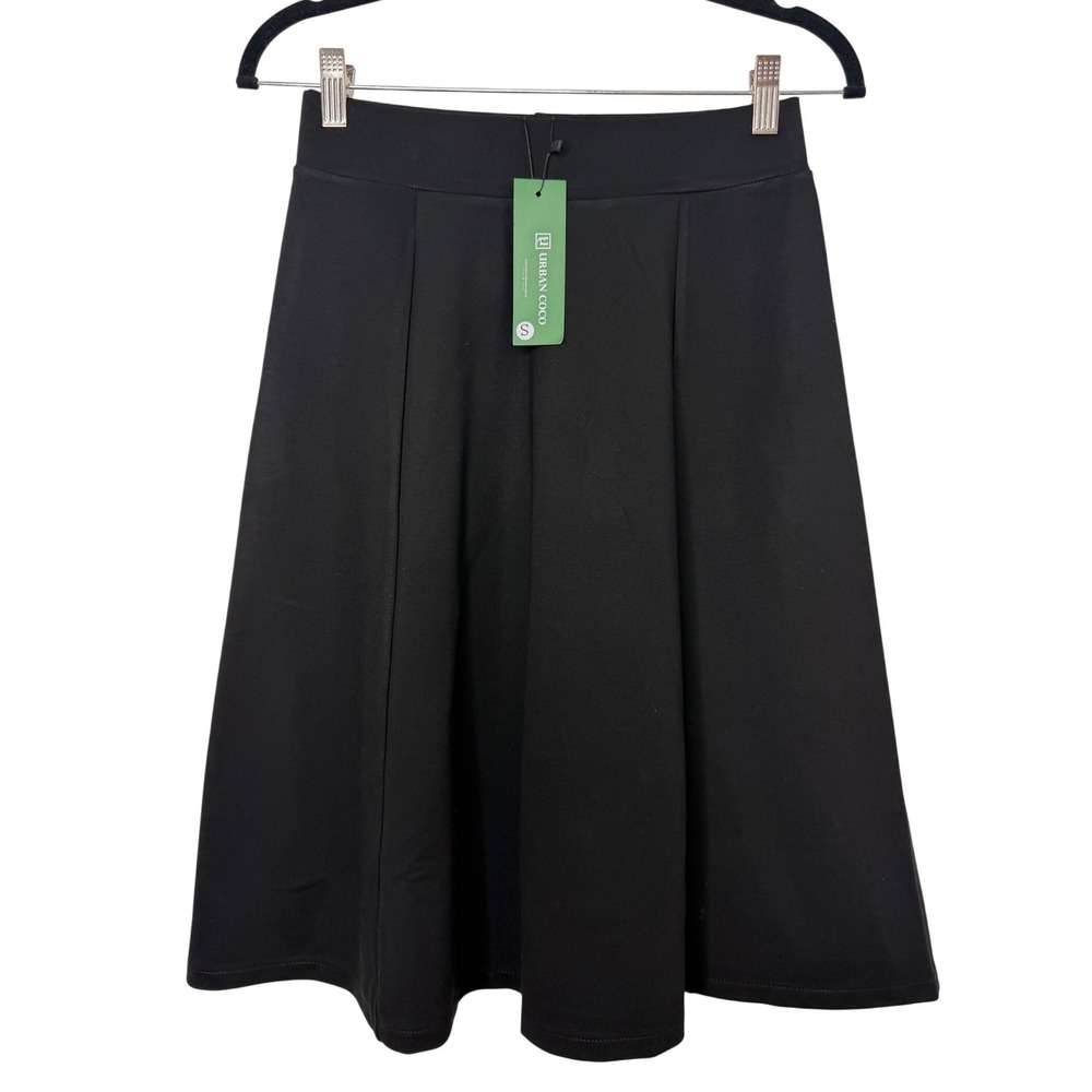 Urban Coco Black A-Line Midi Skirt Women Small Elastic Waist‎ Viscose Blend NWT